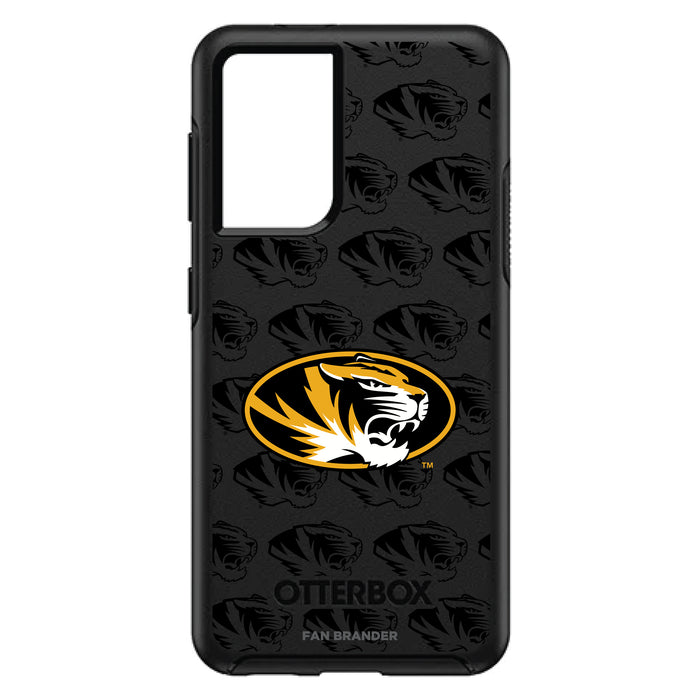 OtterBox Black Phone case with Missouri Tigers Primary Logo on Repeating Wordmark Background