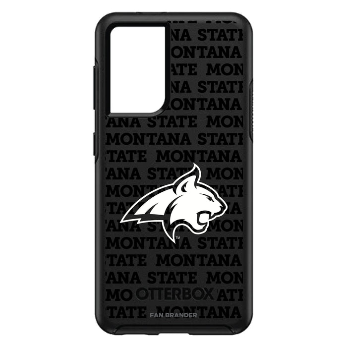 OtterBox Black Phone case with Montana State Bobcats Primary Logo on Repeating Wordmark Background
