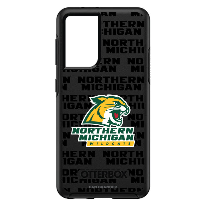 OtterBox Black Phone case with Northern Michigan University Wildcats Primary Logo on Repeating Wordmark Background