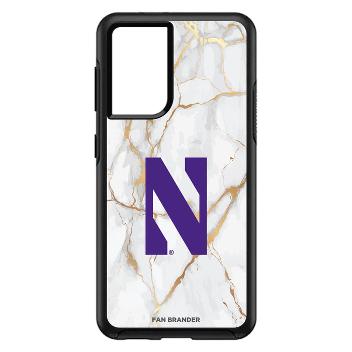 OtterBox Black Phone case with Northwestern Wildcats White Marble Background