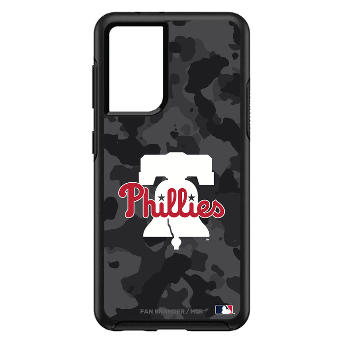 OtterBox Black Phone case with Philadelphia Phillies Primary Logo Urban Camo background