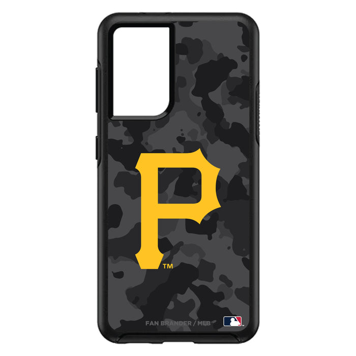 OtterBox Black Phone case with Pittsburgh Pirates Primary Logo Urban Camo background