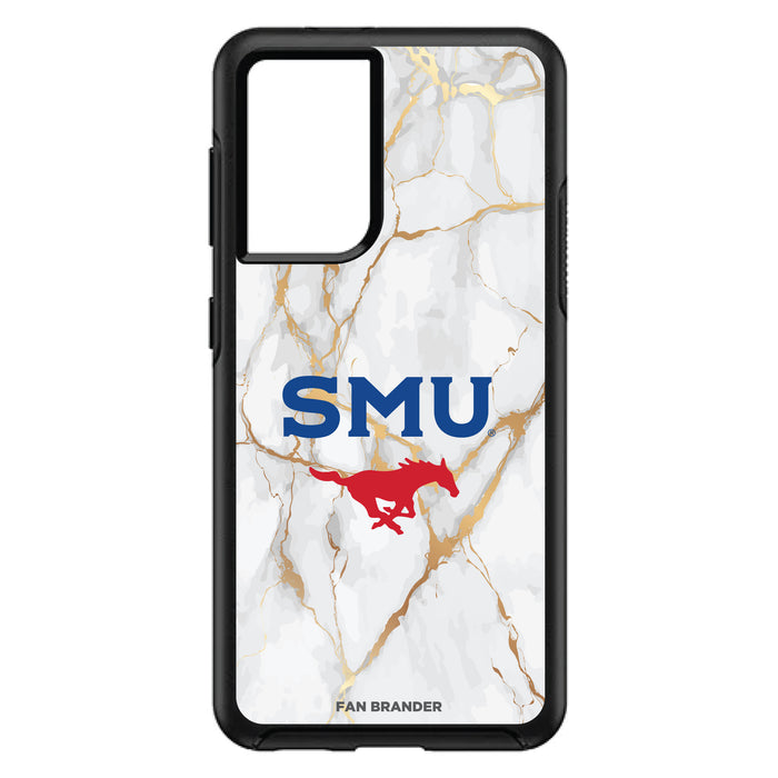 OtterBox Black Phone case with SMU Mustangs White Marble Background