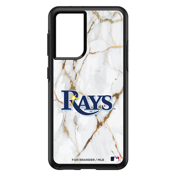 OtterBox Black Phone case with Tampa Bay Rays Primary Logo on white marble Background