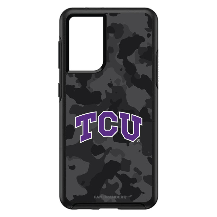 OtterBox Black Phone case with Texas Christian University Horned Frogs Urban Camo Background