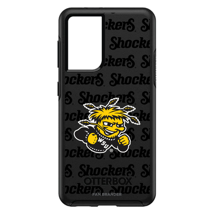 OtterBox Black Phone case with Wichita State Shockers Primary Logo on Repeating Wordmark Background