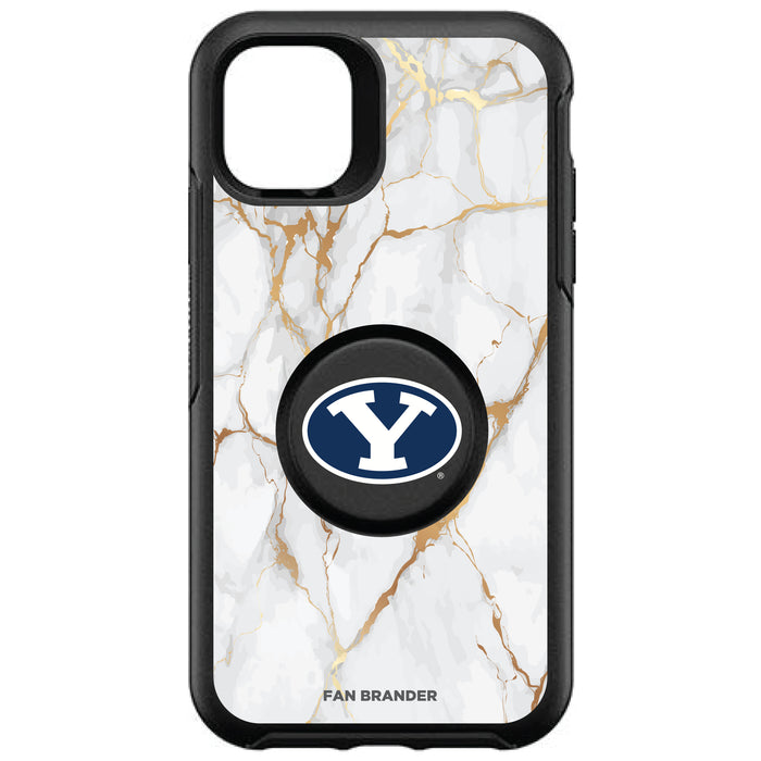 OtterBox Otter + Pop symmetry Phone case with Brigham Young Cougars Primary Logo and White Marble design
