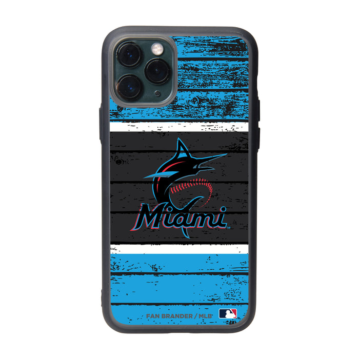 Fan Brander Slate series Phone case with Miami Marlins Primary Logo on Wood Design