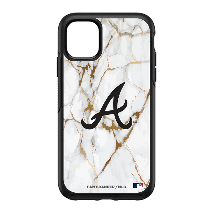 OtterBox Black Phone case with Atlanta Braves Primary Logo on white marble Background