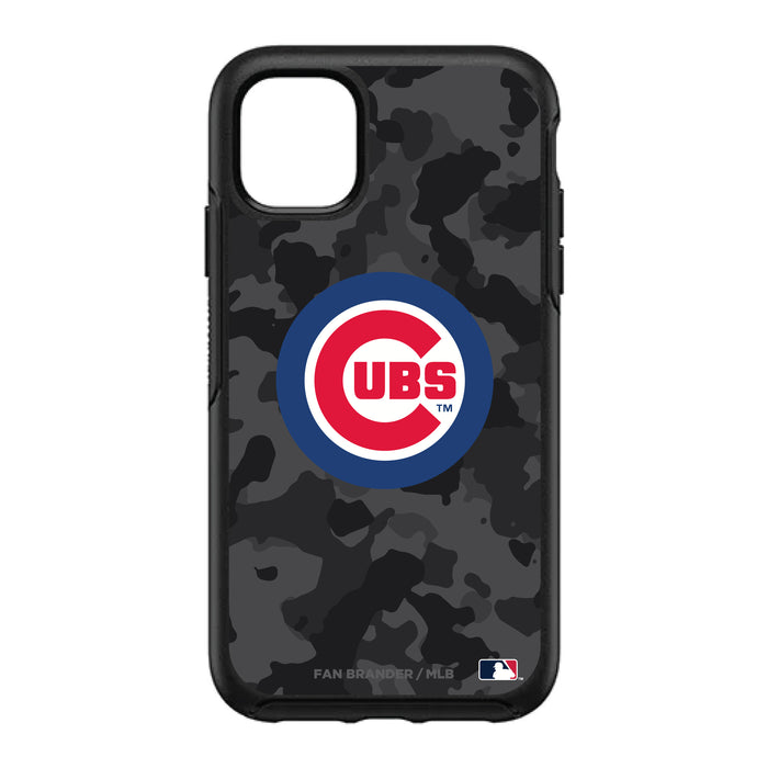 OtterBox Black Phone case with Chicago Cubs Primary Logo Urban Camo background