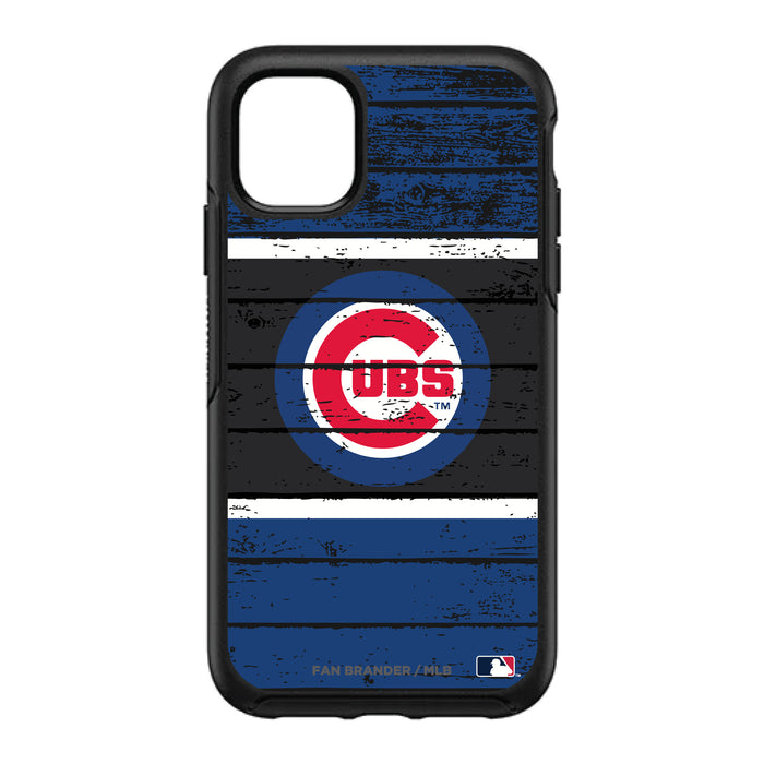 OtterBox Black Phone case with Chicago Cubs Primary Logo on Wood Design