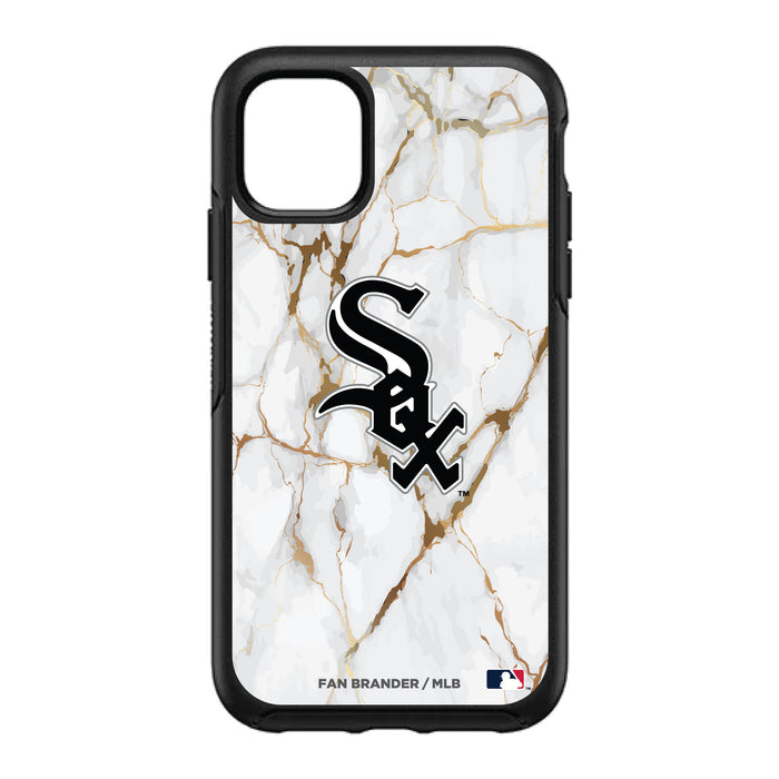 OtterBox Black Phone case with Chicago White Sox Primary Logo on white marble Background
