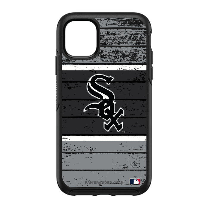 OtterBox Black Phone case with Chicago White Sox Primary Logo on Wood Design