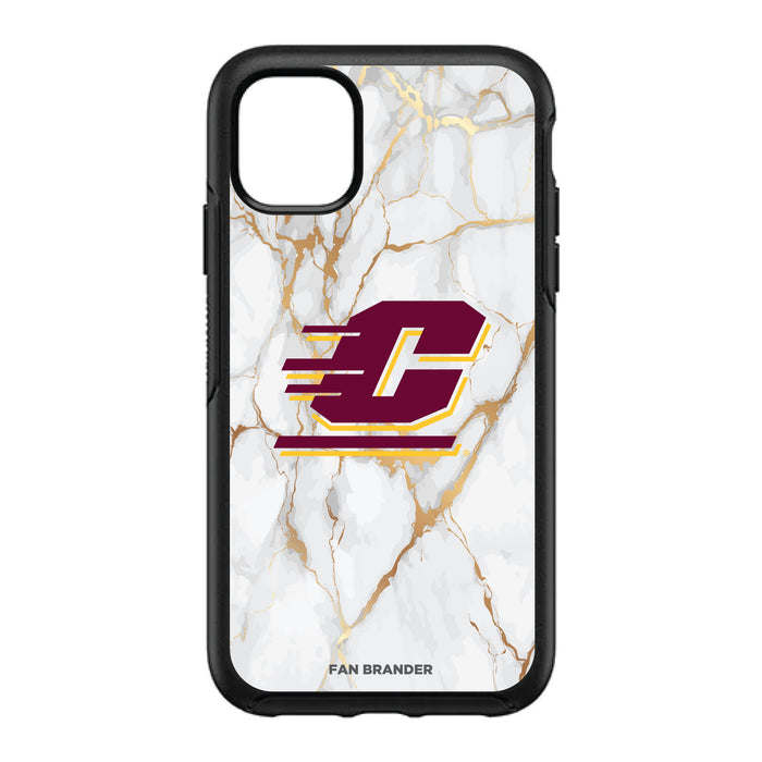 OtterBox Black Phone case with Central Michigan Chippewas White Marble Background