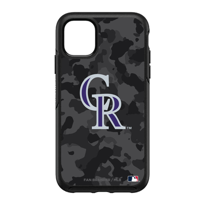 OtterBox Black Phone case with Colorado Rockies Primary Logo Urban Camo background