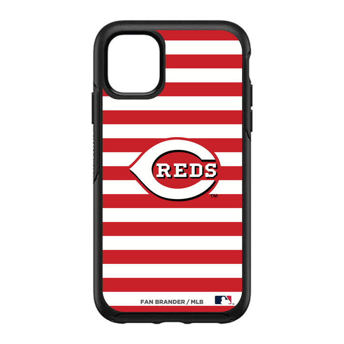 OtterBox Black Phone case with Cincinnati Reds Primary Logo and Striped Design