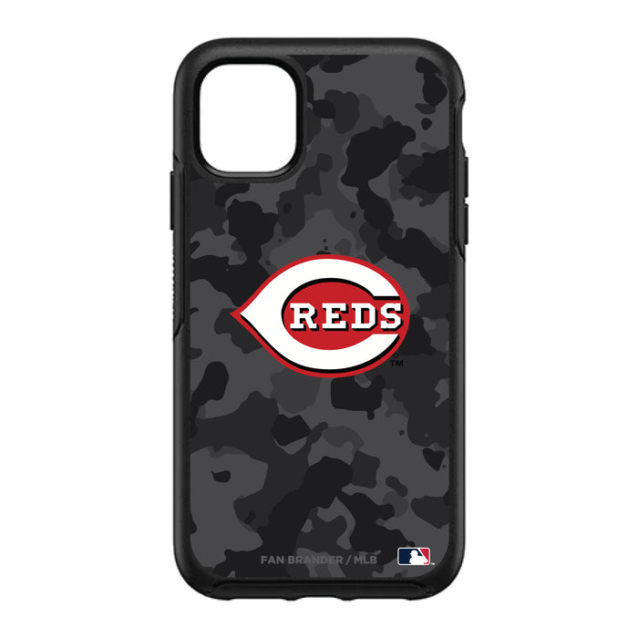 OtterBox Black Phone case with Cincinnati Reds Primary Logo Urban Camo background