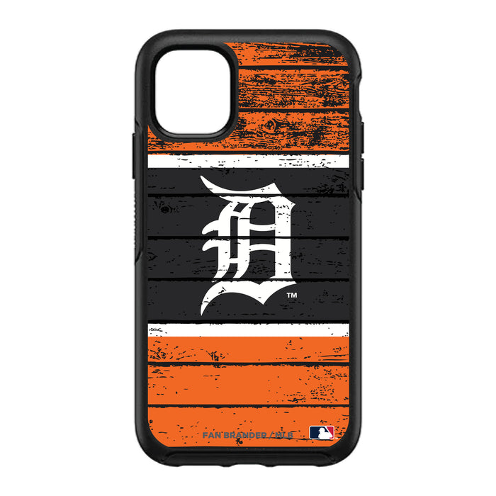 OtterBox Black Phone case with Detroit Tigers Primary Logo on Wood Design