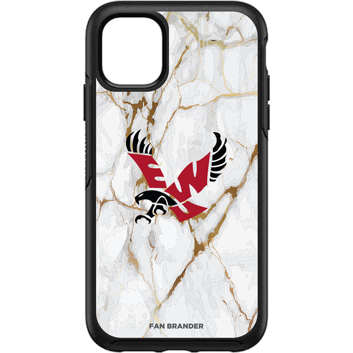 OtterBox Black Phone case with Eastern Washington Eagles Tide White Marble Background