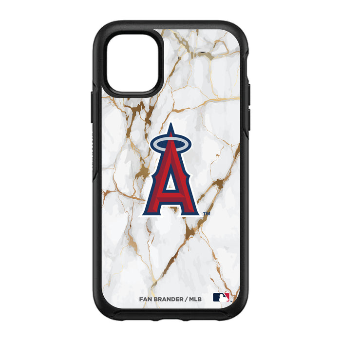 OtterBox Black Phone case with Los Angeles Angels Primary Logo on white marble Background