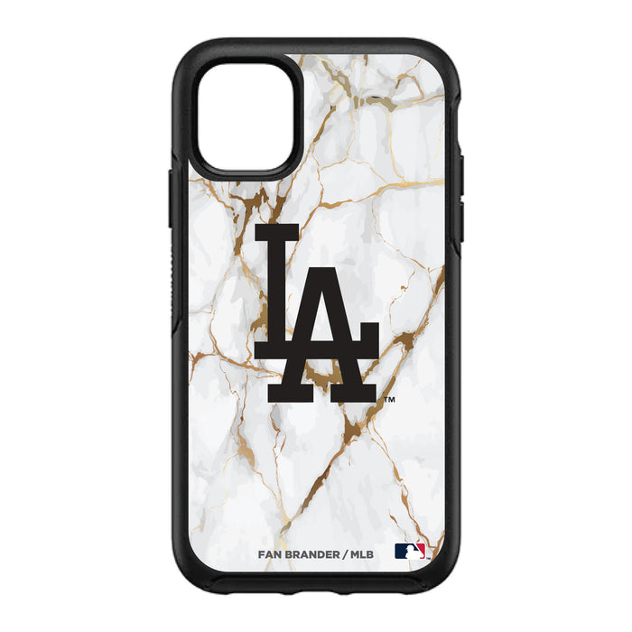 OtterBox Black Phone case with Los Angeles Dodgers Primary Logo on white marble Background
