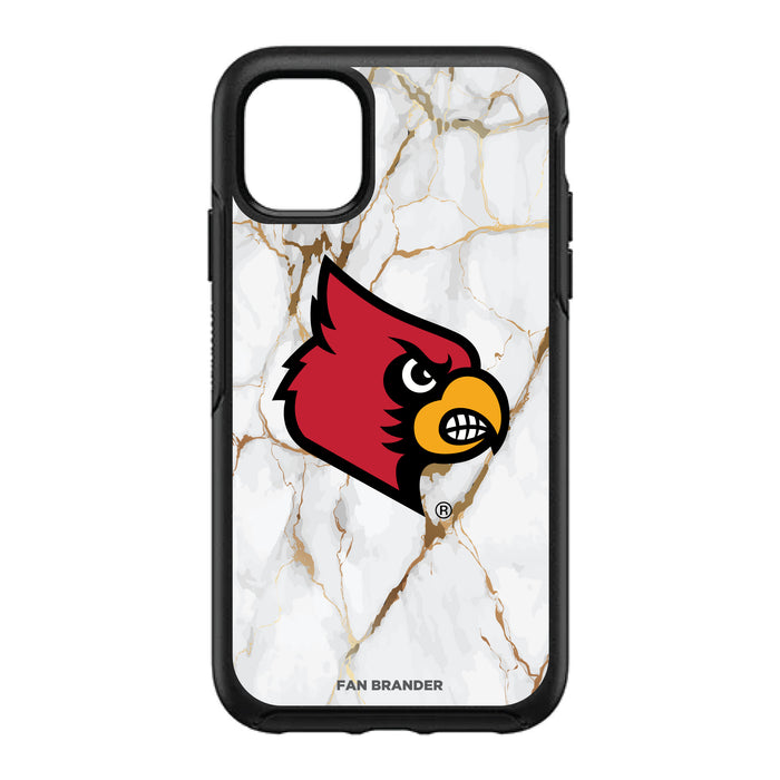 OtterBox Black Phone case with Louisville Cardinals Tide White Marble Background
