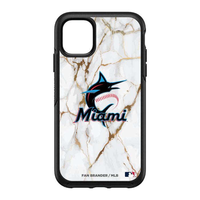 OtterBox Black Phone case with Miami Marlins Primary Logo on white marble Background