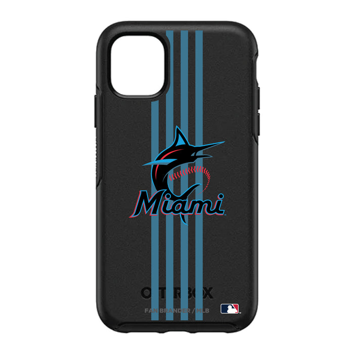 OtterBox Black Phone case with Miami Marlins Primary Logo and Vertical Stripe
