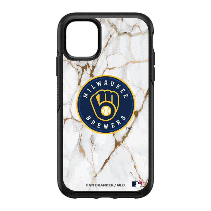 OtterBox Black Phone case with Milwaukee Brewers Primary Logo on white marble Background