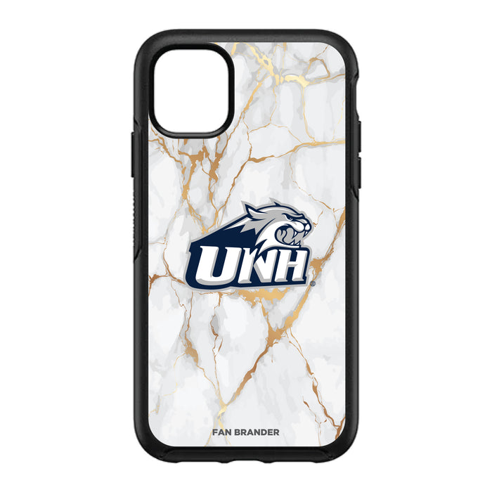 OtterBox Black Phone case with New Hampshire Wildcats White Marble Background