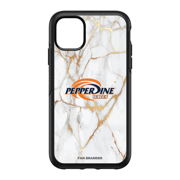 OtterBox Black Phone case with Pepperdine Waves White Marble Background