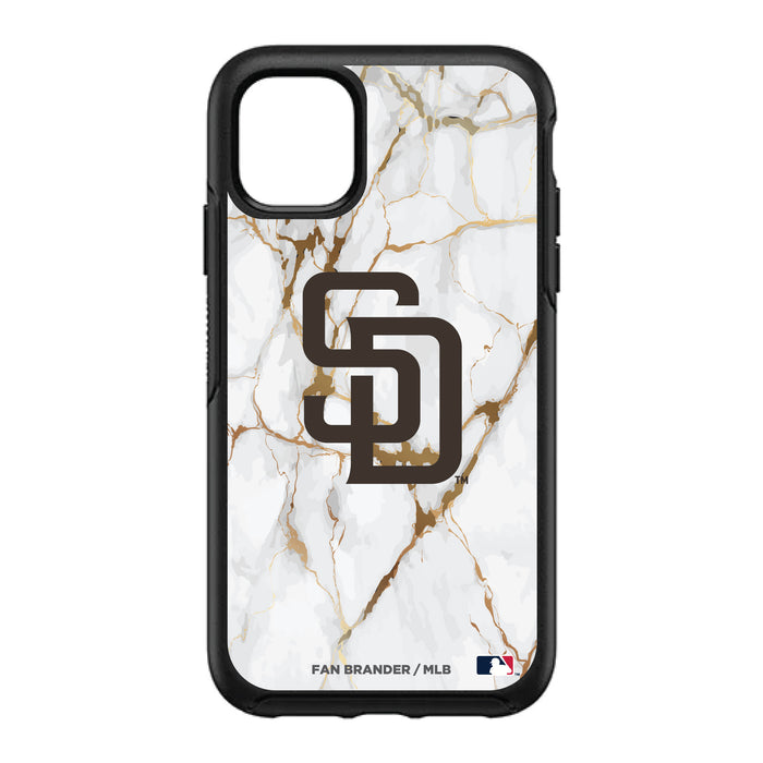 OtterBox Black Phone case with San Diego Padres Primary Logo on white marble Background