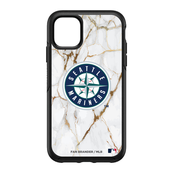 OtterBox Black Phone case with Seattle Mariners Primary Logo on white marble Background