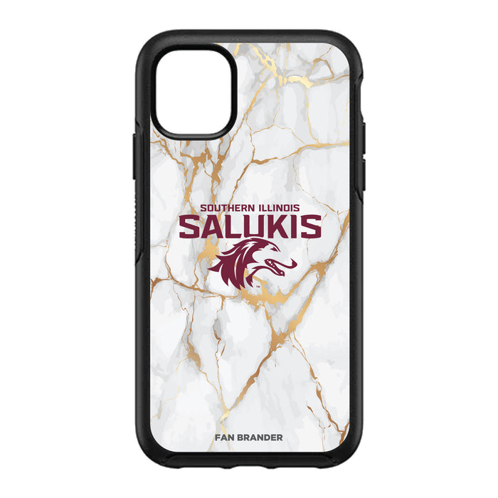 OtterBox Black Phone case with Southern Illinois Salukis White Marble Background