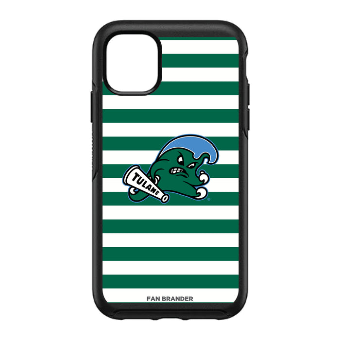 OtterBox Black Phone case with Tulane Green Wave Primary Logo and Striped Design