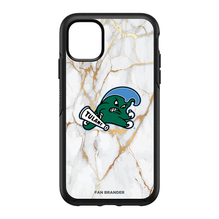 OtterBox Black Phone case with Tulane Green Wave White Marble Background