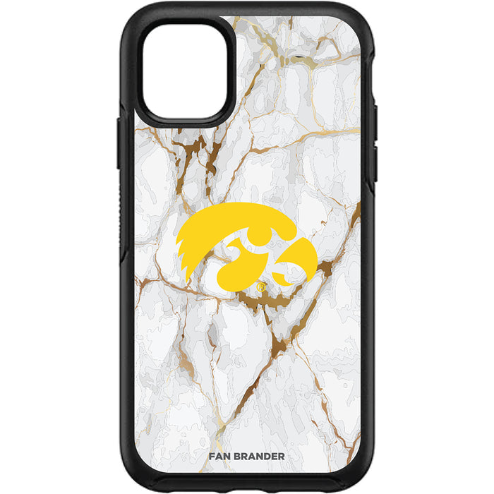 OtterBox Black Phone case with Iowa Hawkeyes Tide White Marble Background