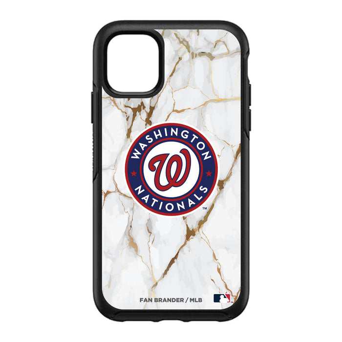 OtterBox Black Phone case with Washington Nationals Primary Logo on white marble Background