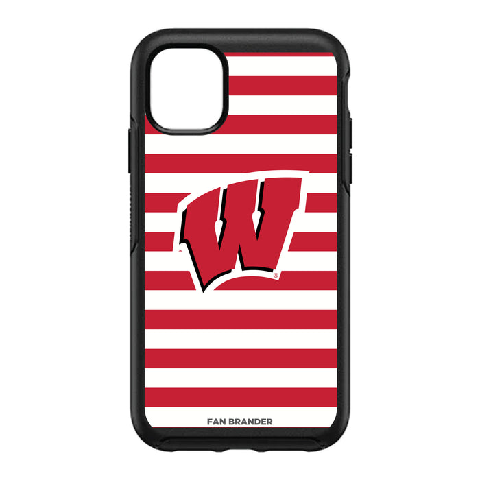OtterBox Black Phone case with Wisconsin Badgers Primary Logo and Striped Design