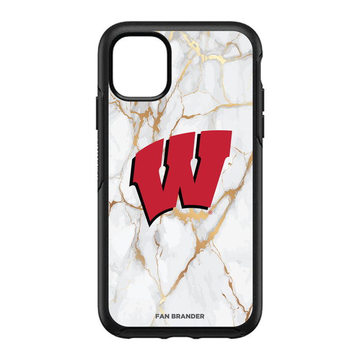 OtterBox Black Phone case with Wisconsin Badgers White Marble Background