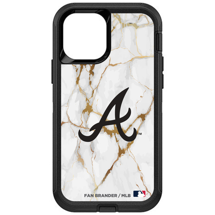 OtterBox Black Phone case with Atlanta Braves Primary Logo on white marble Background