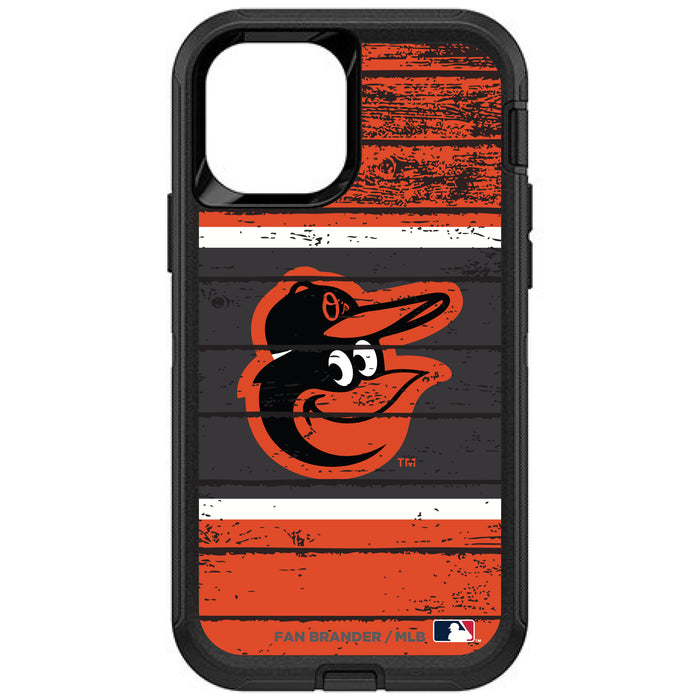 OtterBox Black Phone case with Baltimore Orioles Primary Logo on Wood Design