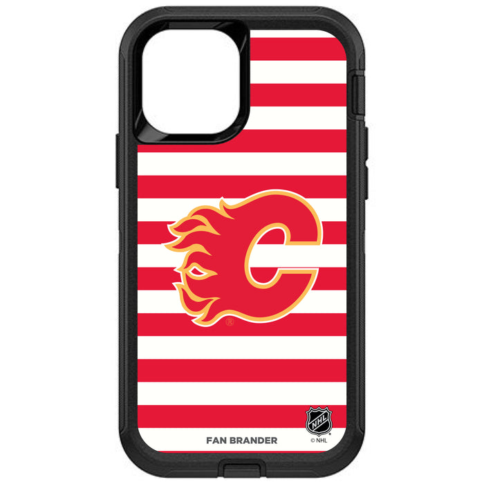 OtterBox Black Phone case with Calgary Flames Primary Logo and Striped Design