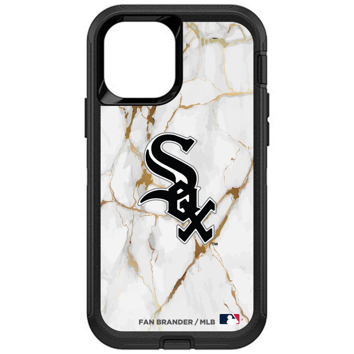 OtterBox Black Phone case with Chicago White Sox Primary Logo on white marble Background