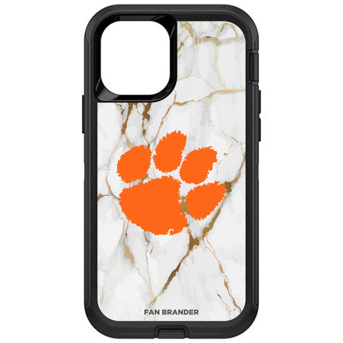 OtterBox Black Phone case with Clemson Tigers Tide White Marble Background