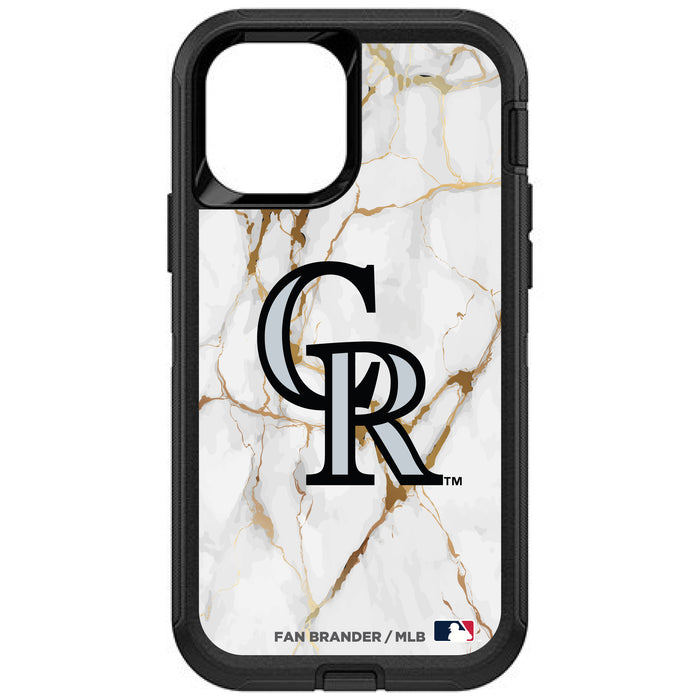 OtterBox Black Phone case with Colorado Rockies Primary Logo on white marble Background