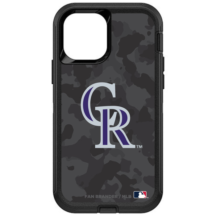 OtterBox Black Phone case with Colorado Rockies Primary Logo Urban Camo background