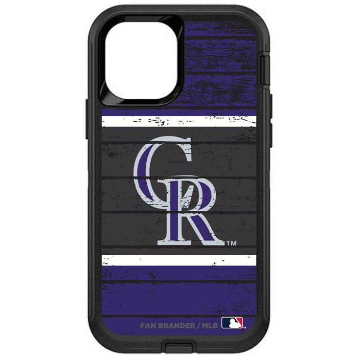 OtterBox Black Phone case with Colorado Rockies Primary Logo on Wood Design