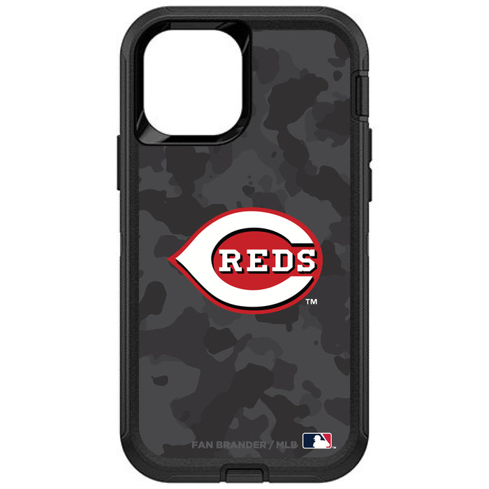 OtterBox Black Phone case with Cincinnati Reds Primary Logo Urban Camo background