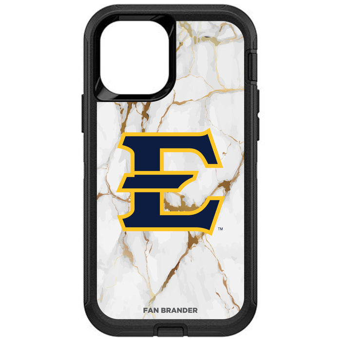 OtterBox Black Phone case with Eastern Tennessee State Buccaneers Tide White Marble Background